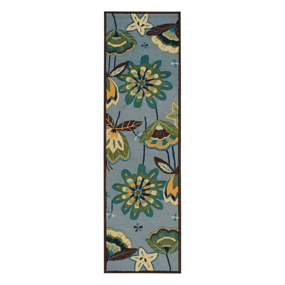 HomeRoots 8' Blue Botanical Leaves Hand-Carved Rug - Unique Artistry, Durable Design for High-Traffic Areas 8' Runner 552600