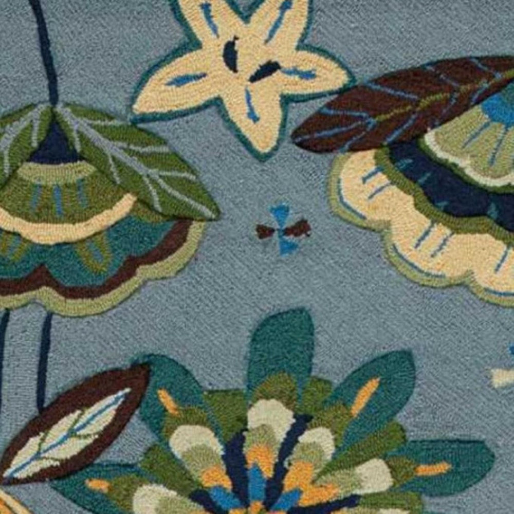 HomeRoots 8' Blue Botanical Leaves Hand-Carved Rug - Unique Artistry, Durable Design for High-Traffic Areas 8' Runner 552600