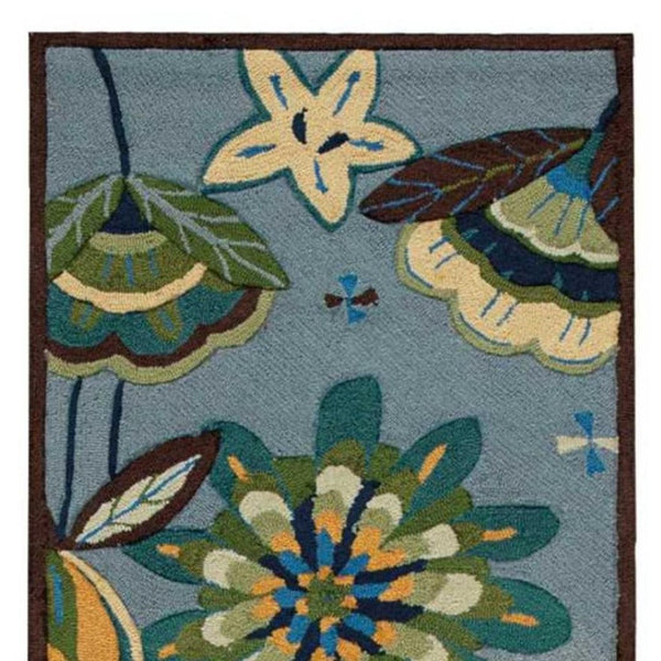 HomeRoots 8' Blue Botanical Leaves Hand-Carved Rug - Unique Artistry, Durable Design for High-Traffic Areas 8' Runner 552600