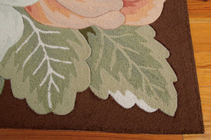 Homeroots 8' Brown And Green Botanical Leaves Hand Hooked Runner Rug  Polyester 552601