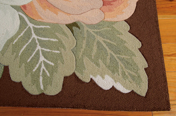 Homeroots 8' Brown And Green Botanical Leaves Hand Hooked Runner Rug  Polyester 552601