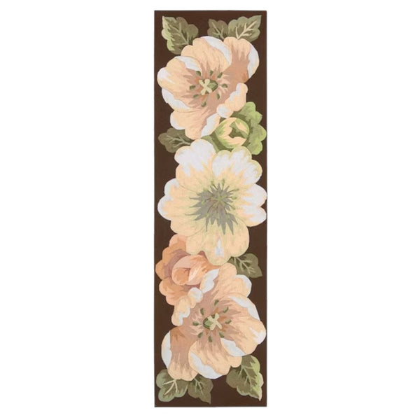 Homeroots 8' Brown And Green Botanical Leaves Hand Hooked Runner Rug  Polyester 552601