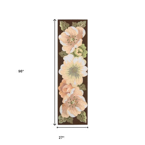 Homeroots 8' Brown And Green Botanical Leaves Hand Hooked Runner Rug  Polyester 552601