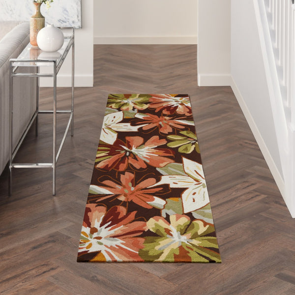 HomeRoots 8' Tan and Dark Brown Botanical Leaves Runner Rug – Handmade, Textured, Stain-Resistant for Modern Spaces 552602