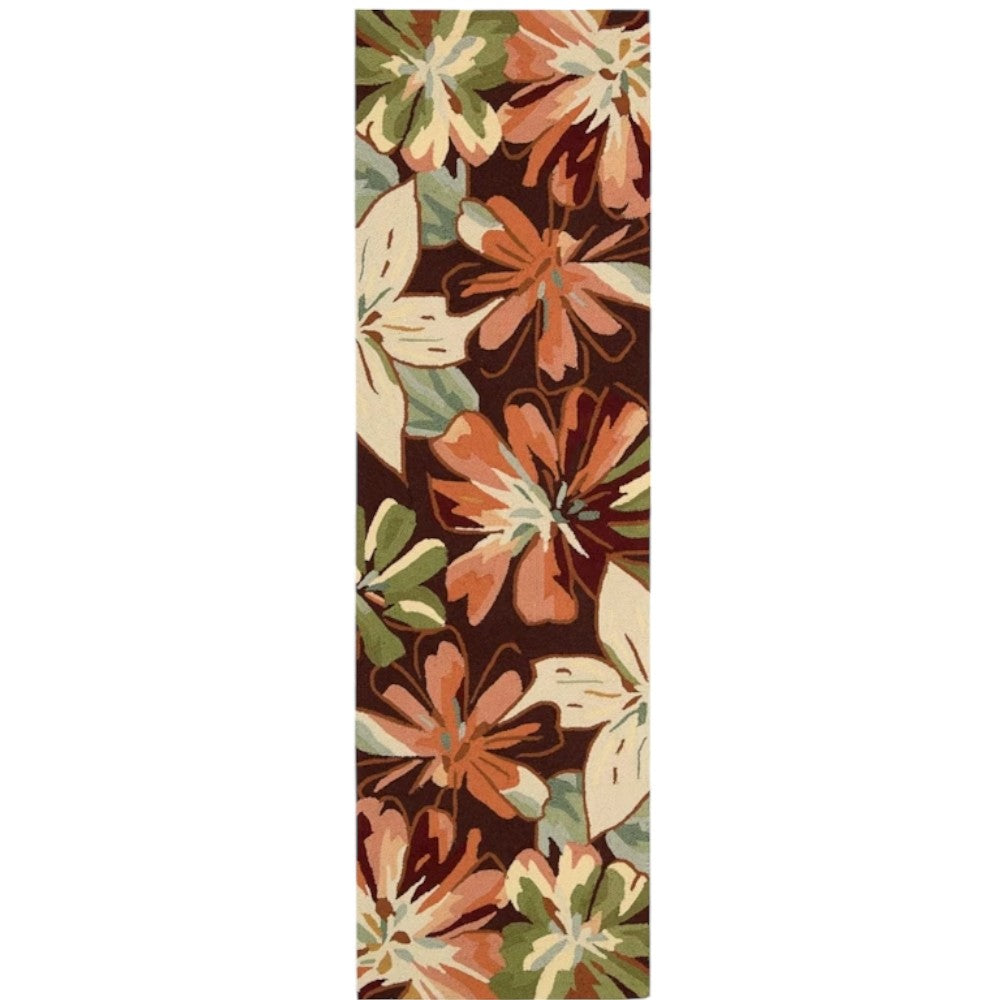 Homeroots 8' Tan And Dark Brown Botanical Leaves Hand Carved Handmade Runner Rug  Polyester 552602