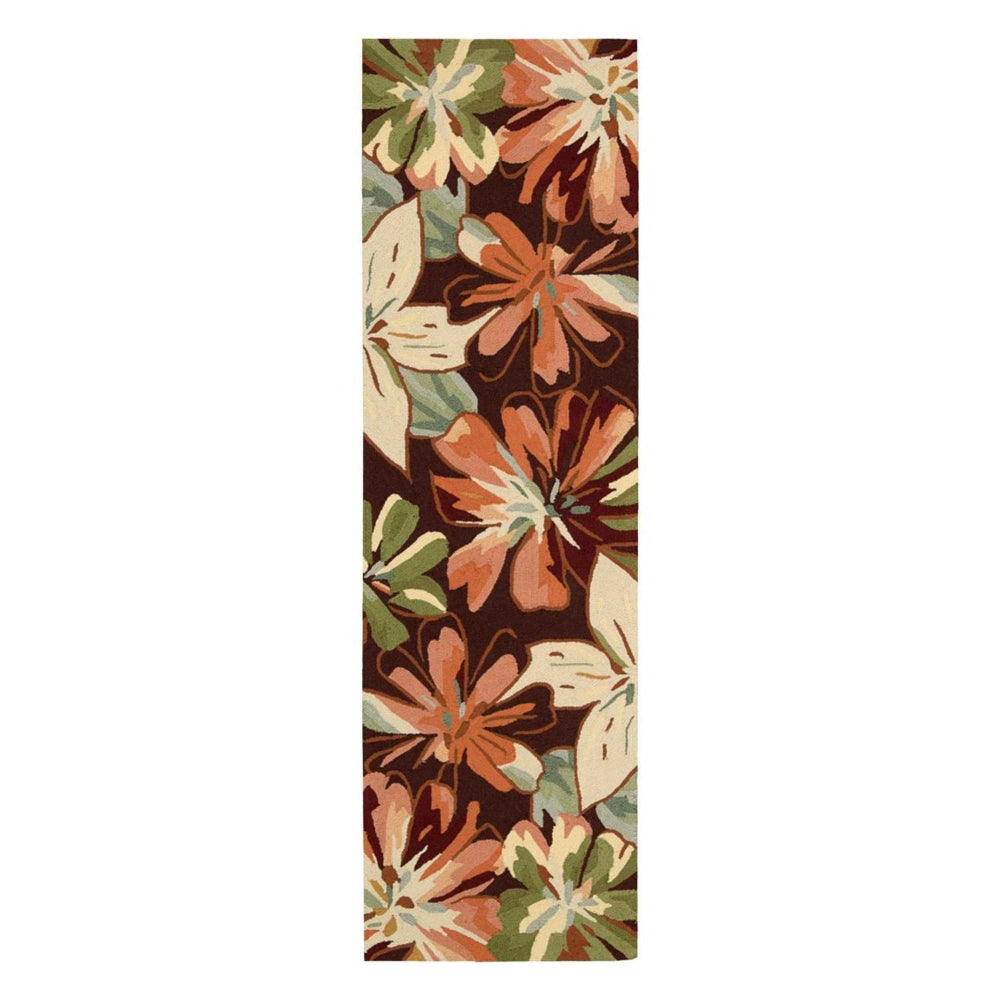 HomeRoots 8' Tan and Dark Brown Botanical Leaves Runner Rug – Handmade, Textured, Stain-Resistant for Modern Spaces 552602