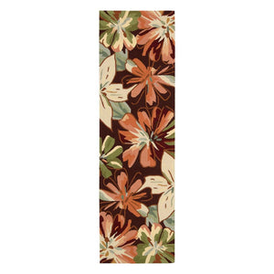 HomeRoots 8' Tan and Dark Brown Botanical Leaves Runner Rug – Handmade, Textured, Stain-Resistant for Modern Spaces 552602