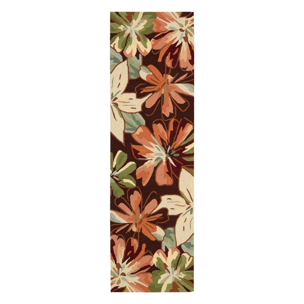 HomeRoots 8' Tan and Dark Brown Botanical Leaves Runner Rug – Handmade, Textured, Stain-Resistant for Modern Spaces 552602