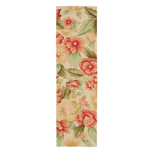 HomeRoots 8 Ft Handmade Botanical Hooked Polyester Runner Rug for Hallway or Entryway 552604