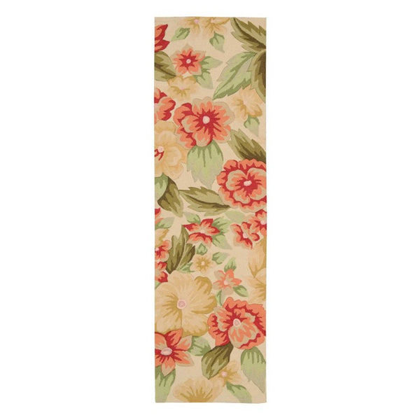 HomeRoots 8 Ft Handmade Botanical Hooked Polyester Runner Rug for Hallway or Entryway 552604