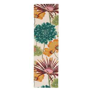 HomeRoots 8' Handmade Ivory Runner Rug with Red and Orange Floral Patterns - Unique, Durable, Stain-Resistant Design 552605