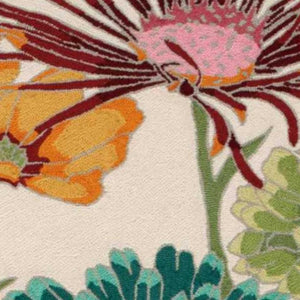 HomeRoots 8' Handmade Ivory Runner Rug with Red and Orange Floral Patterns - Unique, Durable, Stain-Resistant Design 552605