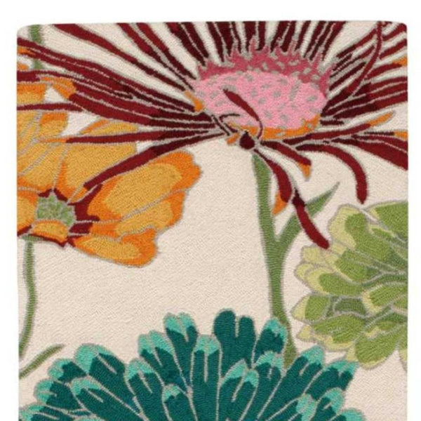 HomeRoots 8' Handmade Ivory Runner Rug with Red and Orange Floral Patterns - Unique, Durable, Stain-Resistant Design 552605