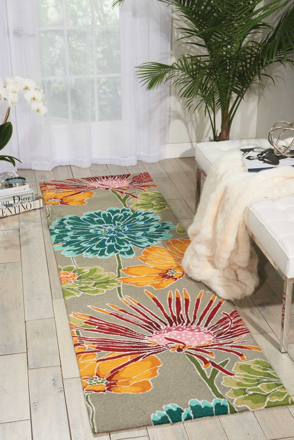 HomeRoots 8' Hand-Carved Gray and Orange Botanical Leaf Runner Rug - Unique, Durable, Stain-Resistant Design 552606