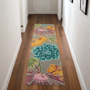 HomeRoots 8' Hand-Carved Gray and Orange Botanical Leaf Runner Rug - Unique, Durable, Stain-Resistant Design 552606