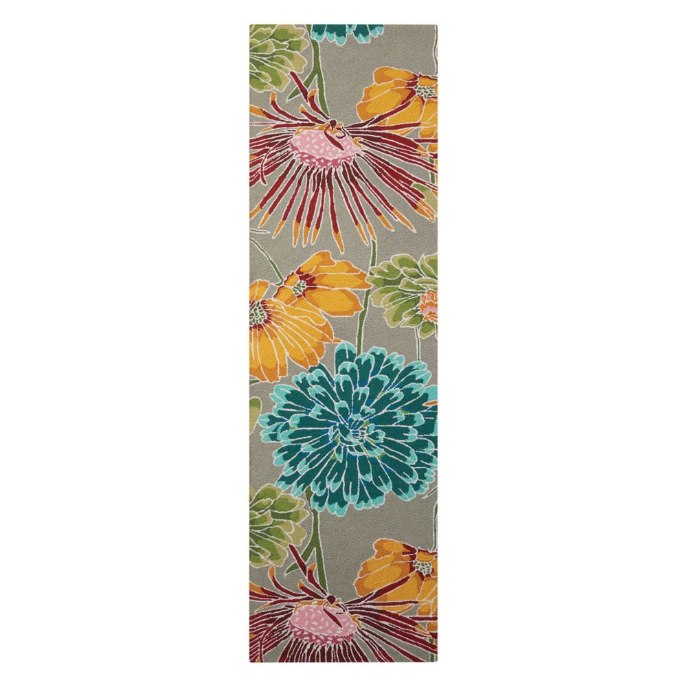 HomeRoots 8' Hand-Carved Gray and Orange Botanical Leaf Runner Rug - Unique, Durable, Stain-Resistant Design 552606