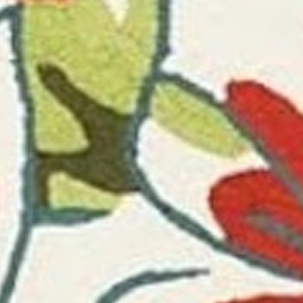 HomeRoots 8' Hand-Carved Botanical Runner Rug in Ivory, Green & Red - Stain-Resistant, Durable & Stylish Decor 552609
