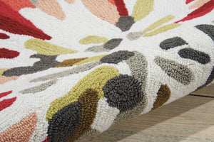 HomeRoots 8' Hand-Carved Botanical Runner Rug in Ivory, Green & Red - Stain-Resistant, Durable & Stylish Decor 552609