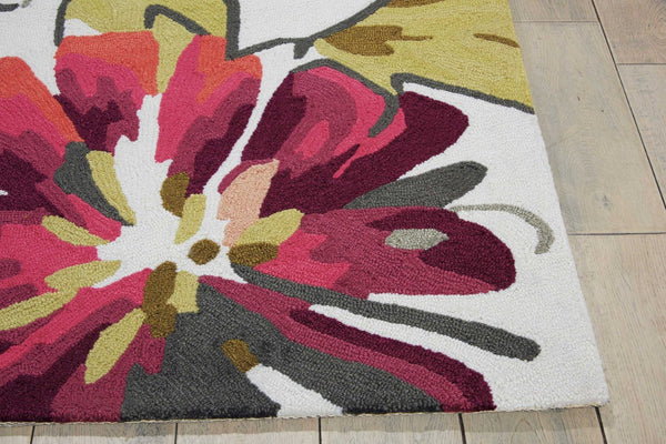 HomeRoots 8' Hand-Carved Botanical Runner Rug in Ivory, Green & Red - Stain-Resistant, Durable & Stylish Decor 552609