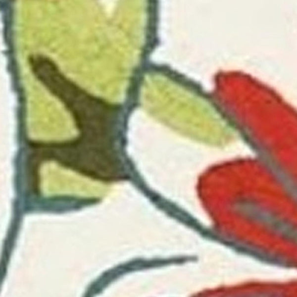 HomeRoots 8' Hand-Carved Botanical Runner Rug in Ivory, Green & Red - Stain-Resistant, Durable & Stylish Decor 552609