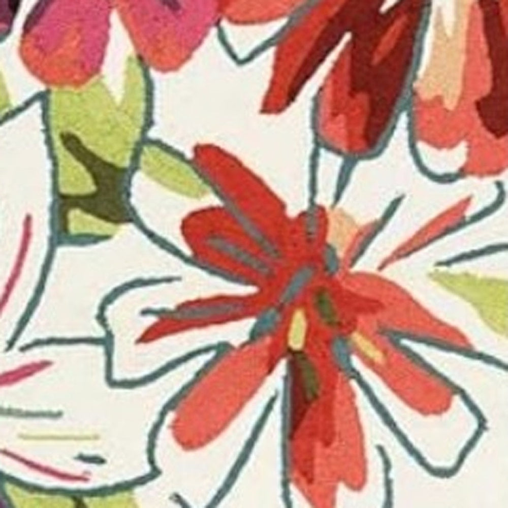 HomeRoots 8' Hand-Carved Botanical Runner Rug in Ivory, Green & Red - Stain-Resistant, Durable & Stylish Decor 552609