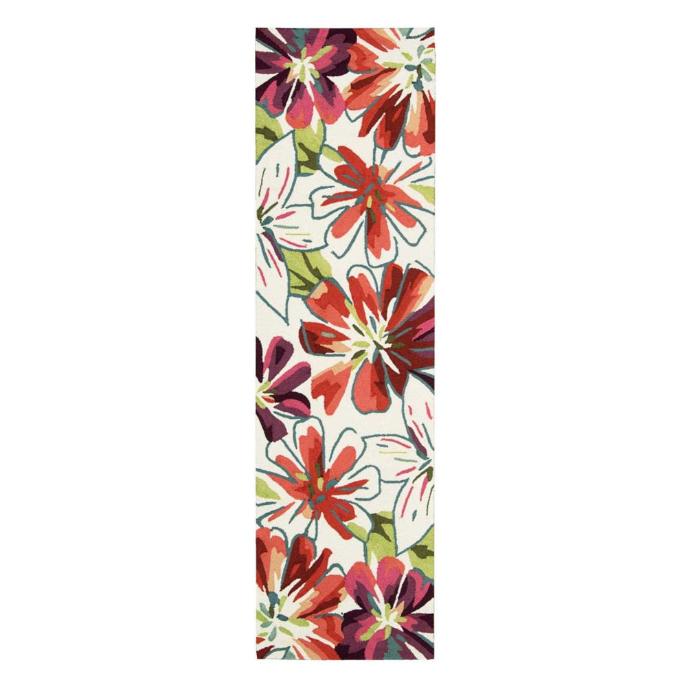 HomeRoots 8' Hand-Carved Botanical Runner Rug in Ivory, Green & Red - Stain-Resistant, Durable & Stylish Decor 552609