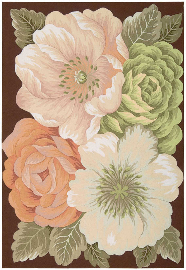 Homeroots 5' X 8' Brown And Green Floral Hand Hooked Area Rug  Polyester 552617