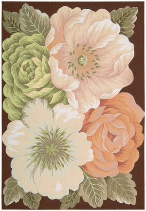 Homeroots 5' X 8' Brown And Green Floral Hand Hooked Area Rug  Polyester 552617