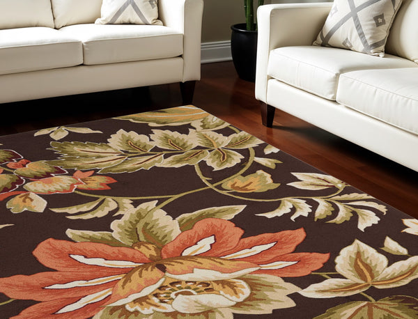 Homeroots 5' X 8' Brown And Orange Botanical Leaves Hand Carved Handmade Area Rug  Polyester 552618