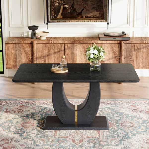English Elm Modern Mdf Dining Table Seats Six with U-shaped Legs for Minimalist Interiors Black W1151S04162