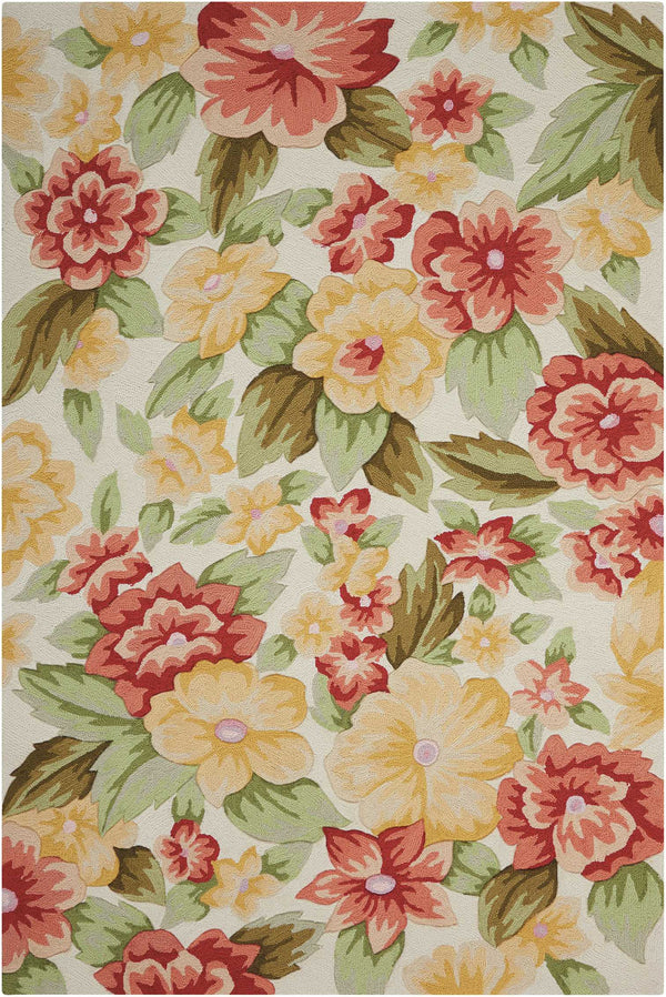 Homeroots 5' X 8' Red And Cream Floral Hand Carved Handmade Area Rug  Polyester 552621