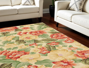 Homeroots 5' X 8' Red And Cream Floral Hand Carved Handmade Area Rug  Polyester 552621