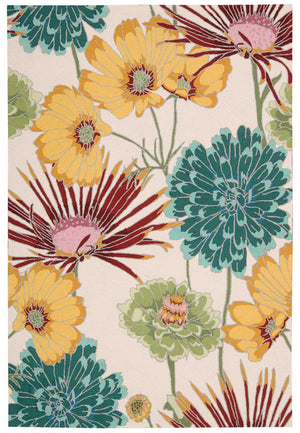 HomeRoots 5' Handmade Floral Area Rug in Ivory, Red, and Orange - Hand-Carved, Stain Resistant, and Durable 5' X 8' 552622