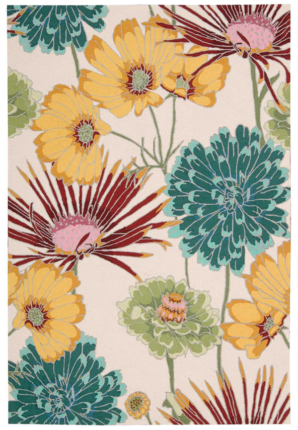 HomeRoots 5' Handmade Floral Area Rug in Ivory, Red, and Orange - Hand-Carved, Stain Resistant, and Durable 5' X 8' 552622
