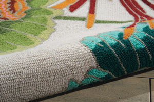 HomeRoots 5' Handmade Floral Area Rug in Ivory, Red, and Orange - Hand-Carved, Stain Resistant, and Durable 5' X 8' 552622