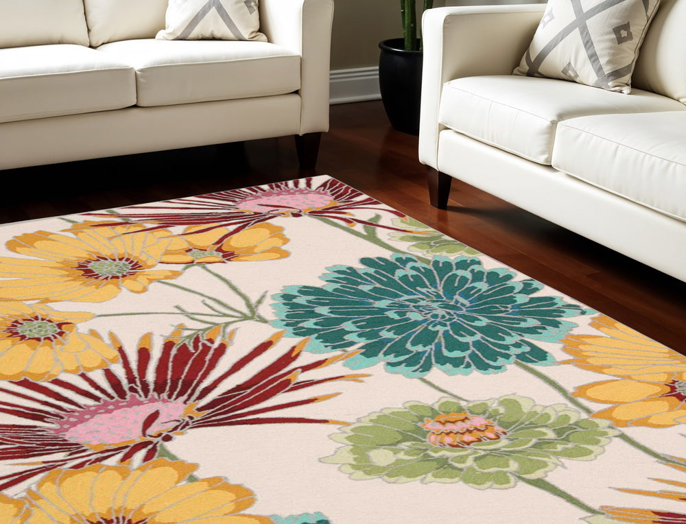 Homeroots 5' X 8' Ivory Red And Orange Floral Hand Carved Handmade Area Rug  Polyester 552622