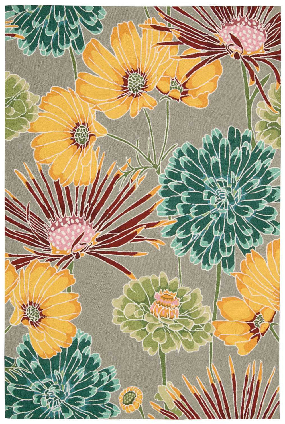 Homeroots 5' X 8' Gray Red And Yellow Floral Hand Carved Handmade Area Rug  Polyester 552624