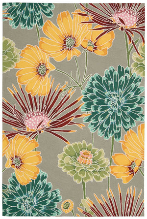 HomeRoots 8' Hand-Carved Floral Area Rug in Gray with Red and Yellow Accents – Durable, Handmade, Unique Design 5' X 8' 552624