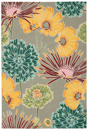 Homeroots 5' X 8' Gray Red And Yellow Floral Hand Carved Handmade Area Rug  Polyester 552624