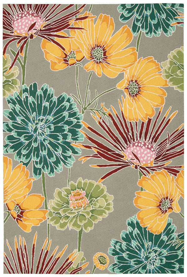 Homeroots 5' X 8' Gray Red And Yellow Floral Hand Carved Handmade Area Rug  Polyester 552624