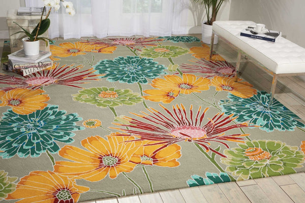 HomeRoots 8' Hand-Carved Floral Area Rug in Gray with Red and Yellow Accents – Durable, Handmade, Unique Design 5' X 8' 552624