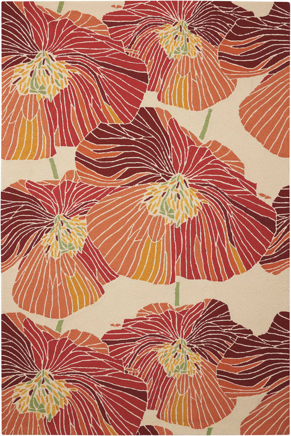 Homeroots 5' X 8' Ivory And Sunset Floral Hand Hooked Area Rug  Polyester 552626