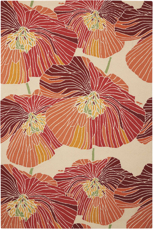 Homeroots 5' X 8' Ivory And Sunset Floral Hand Hooked Area Rug  Polyester 552626