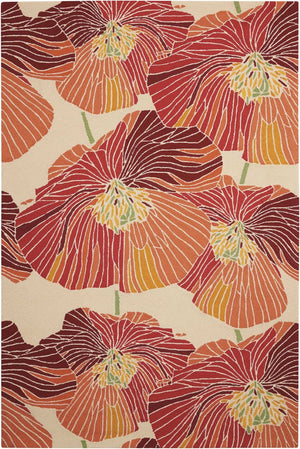 HomeRoots 8' Hand-Hooked Floral Area Rug in Ivory and Sunset – Durable, Stain-Resistant, and Stylish Decor Piece 5' X 8' 552626