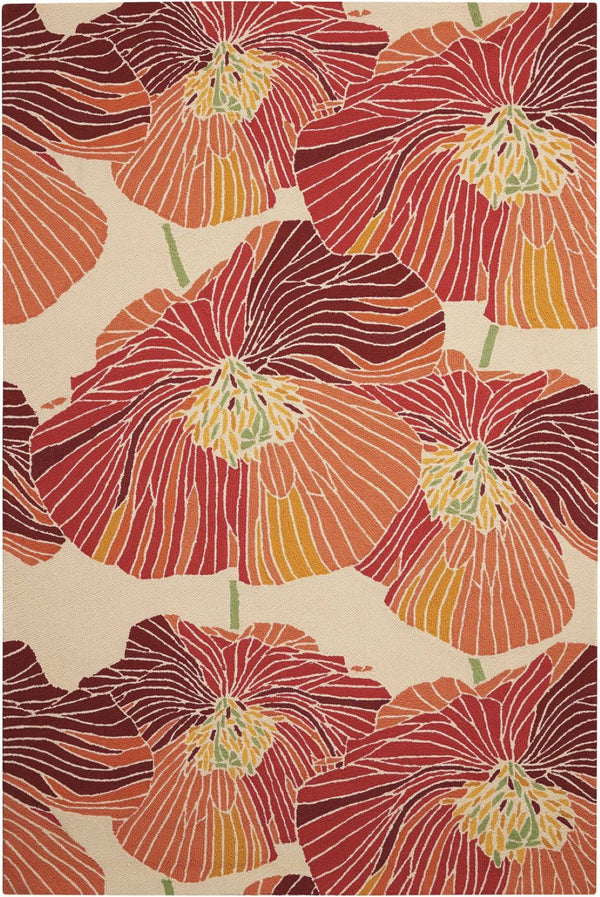 HomeRoots 8' Hand-Hooked Floral Area Rug in Ivory and Sunset – Durable, Stain-Resistant, and Stylish Decor Piece 5' X 8' 552626