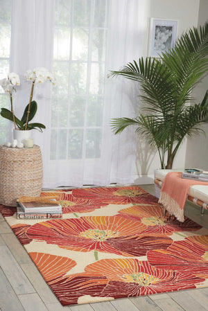 HomeRoots 8' Hand-Hooked Floral Area Rug in Ivory and Sunset – Durable, Stain-Resistant, and Stylish Decor Piece 5' X 8' 552626