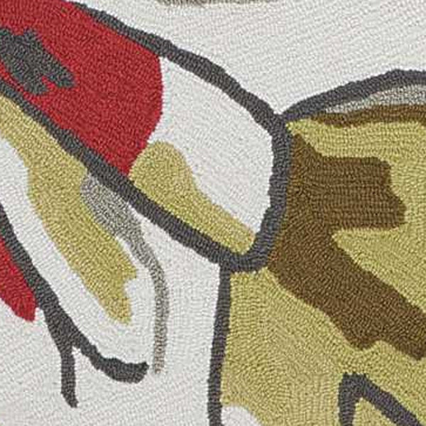 Homeroots 5' X 8' Ivory Green And Red Floral Hand Carved Handmade Area Rug  Polyester 552627