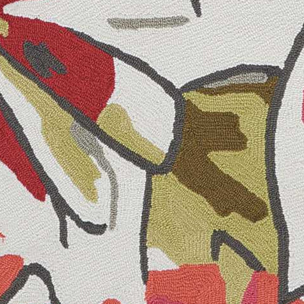 Homeroots 5' X 8' Ivory Green And Red Floral Hand Carved Handmade Area Rug  Polyester 552627