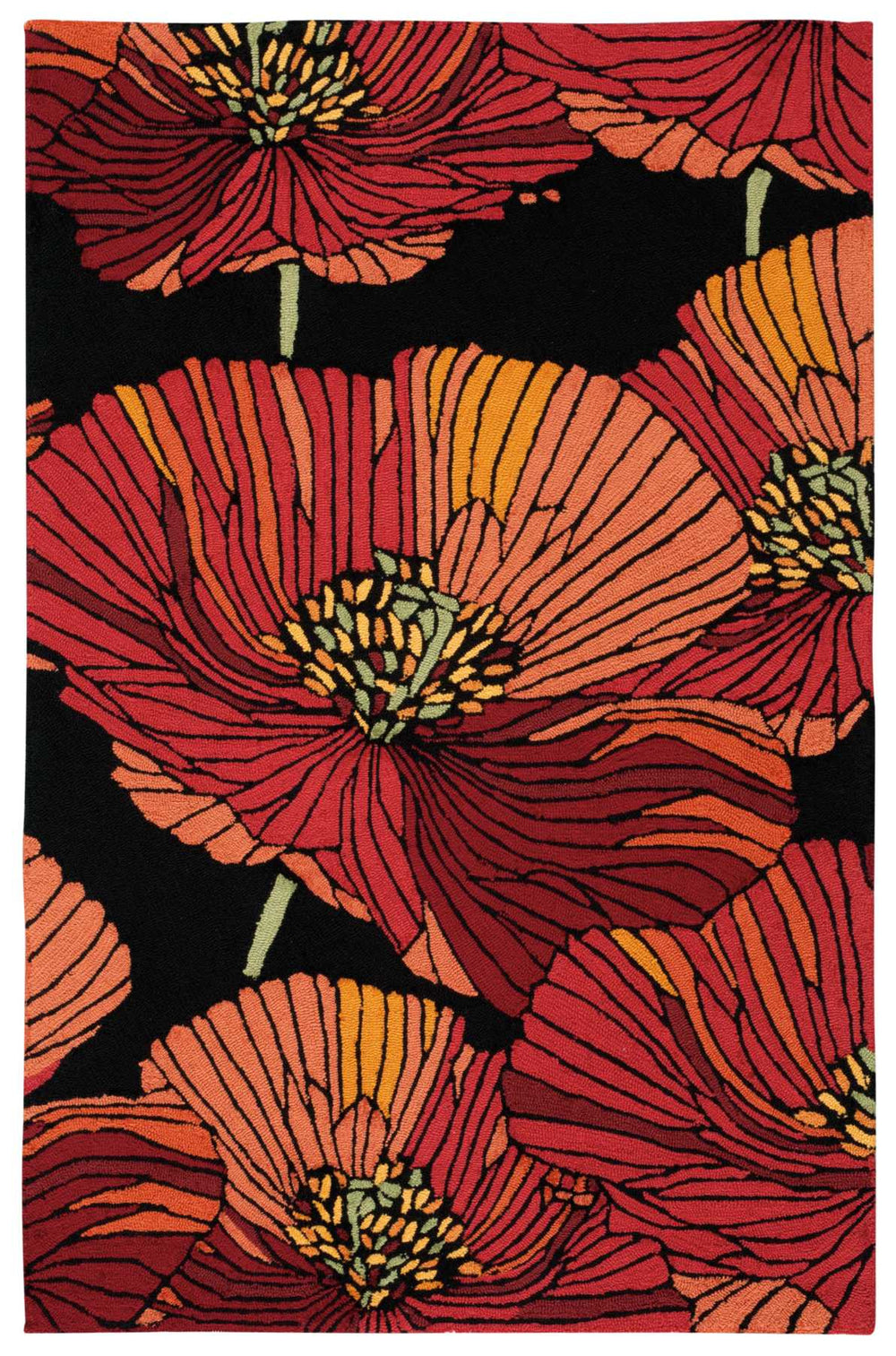 Homeroots 4' X 6' Black And Red Floral Hand Hooked Area Rug  Polyester 552630