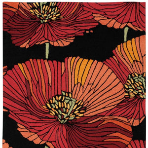 HomeRoots 4' Hand-Hooked Black and Red Floral Area Rug – Timeless Charm, Durable Design for Any Room 4' X 6' 552630